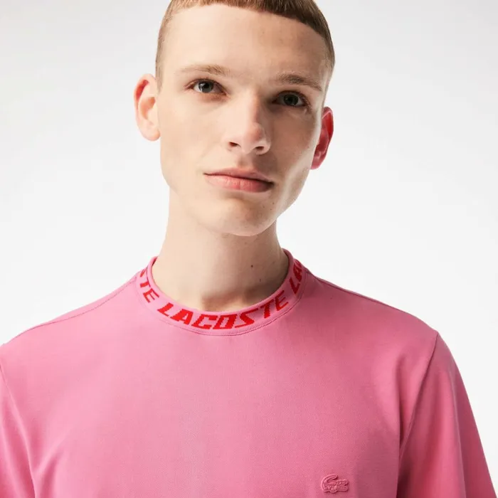 TShirts Men Lacoste Men039s Regular Fit Branded Collar TShirt Bubblegum Pink 2r3