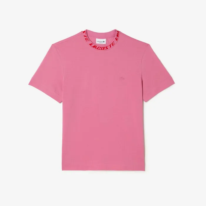 TShirts Men Lacoste Men039s Regular Fit Branded Collar TShirt Bubblegum Pink 2r3