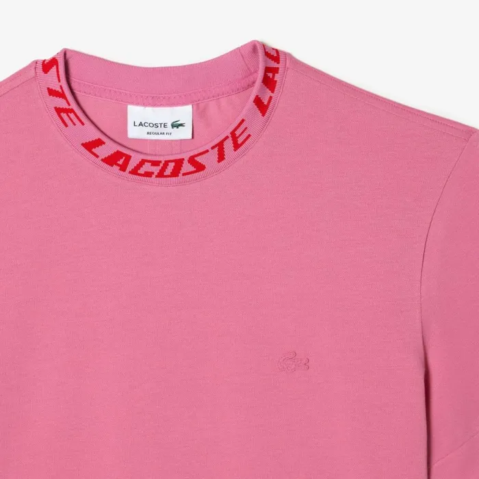 TShirts Men Lacoste Men039s Regular Fit Branded Collar TShirt Bubblegum Pink 2r3