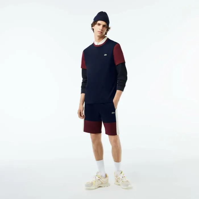 TShirts Men Lacoste Men039s Regular Fit Colorblock Jersey TShirt Navy Blue Bordeaux R1i