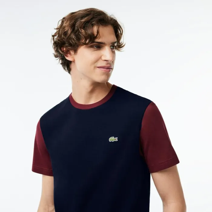 TShirts Men Lacoste Men039s Regular Fit Colorblock Jersey TShirt Navy Blue Bordeaux R1i