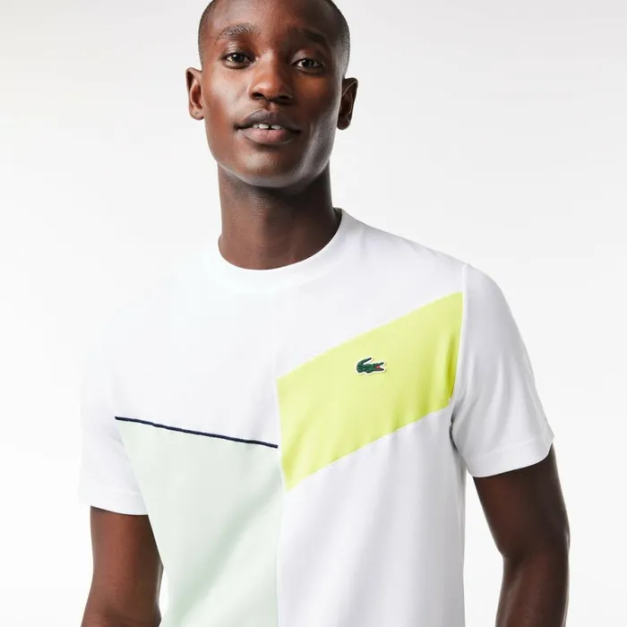 TShirts Men Lacoste Men039s Regular Fit Seamless Tennis TShirt White Flashy Yellow Green Navy Blue Izl