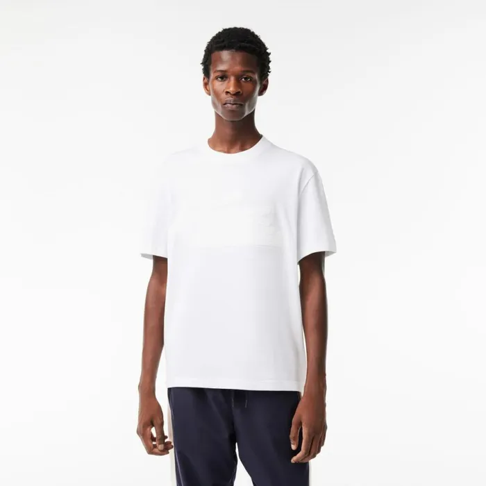 TShirts Men Lacoste Men039s Relaxed Fit Quilted Badge Jersey TShirt White 001
