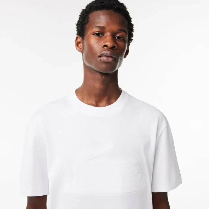 TShirts Men Lacoste Men039s Relaxed Fit Quilted Badge Jersey TShirt White 001