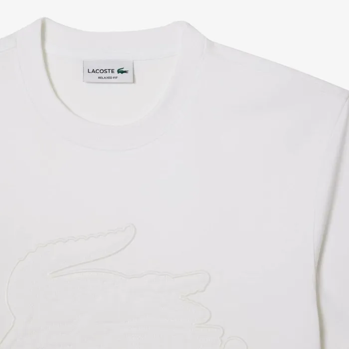 TShirts Men Lacoste Men039s Relaxed Fit Quilted Badge Jersey TShirt White 001