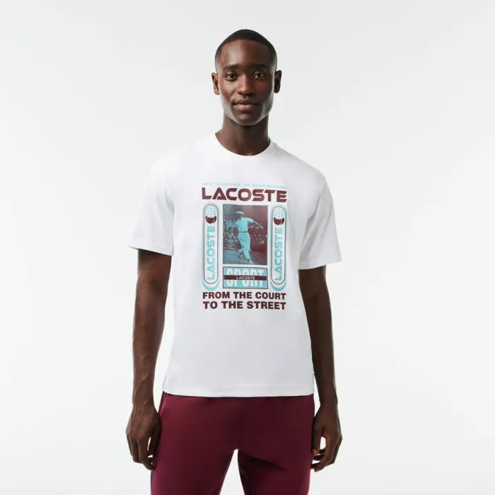 TShirts Men Lacoste Men039s Relaxed Fit Ren Lacoste Print TShirt White 001