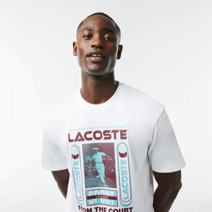 TShirts Men Lacoste Men039s Relaxed Fit Ren Lacoste Print TShirt White 001
