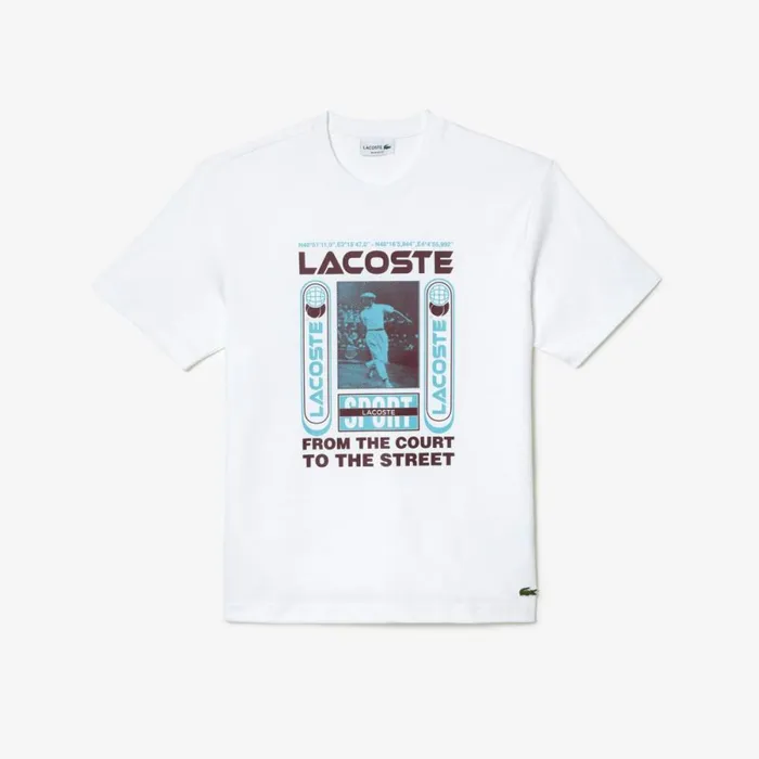 TShirts Men Lacoste Men039s Relaxed Fit Ren Lacoste Print TShirt White 001