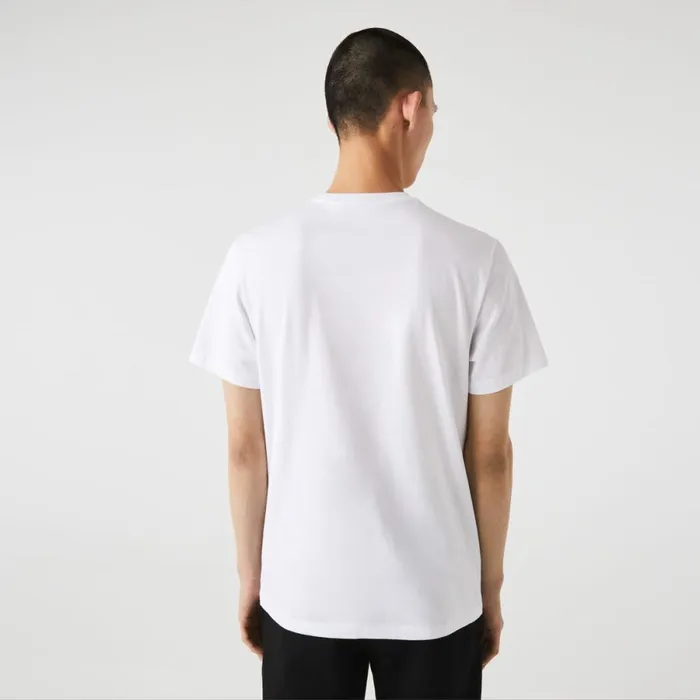 TShirts Men Lacoste Men039s Signature And Crocodile Print Crew Neck Cotton TShirt White 001