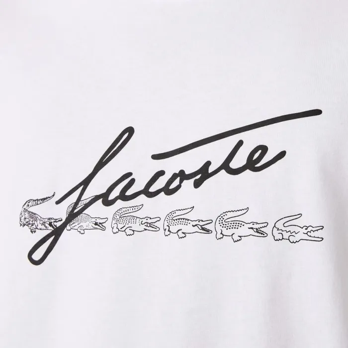 TShirts Men Lacoste Men039s Signature And Crocodile Print Crew Neck Cotton TShirt White 001