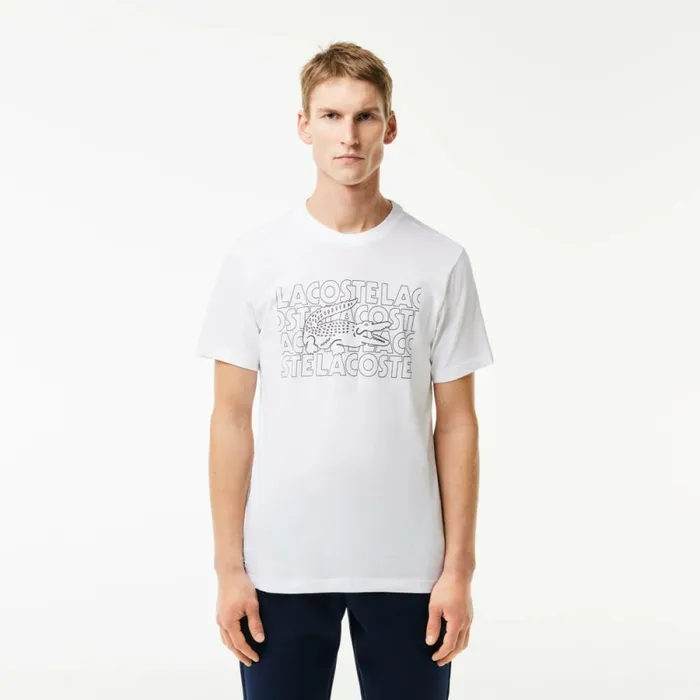 TShirts Men Lacoste Men039s UltraDry Printed Sport TShirt White 001