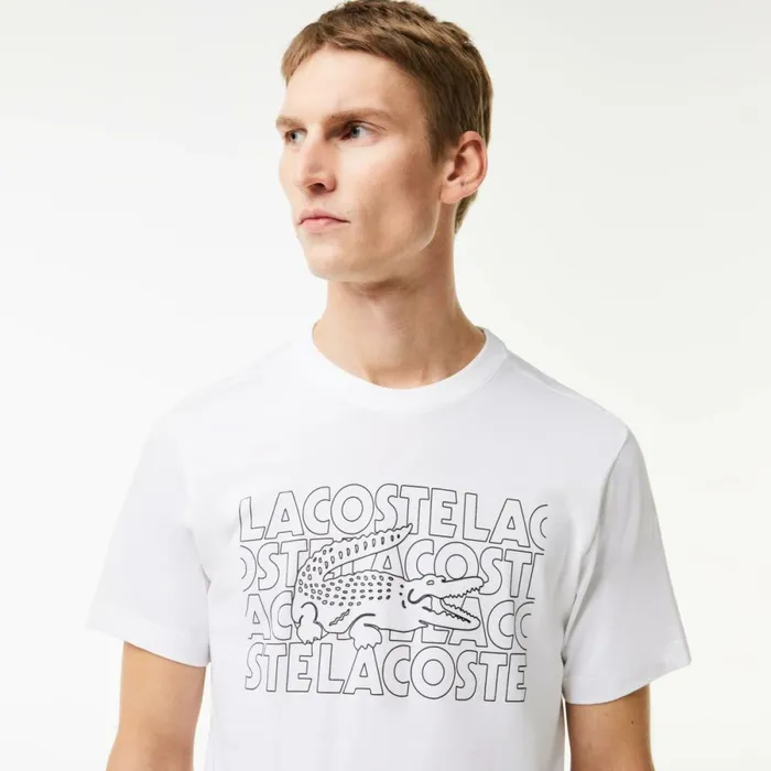 TShirts Men Lacoste Men039s UltraDry Printed Sport TShirt White 001