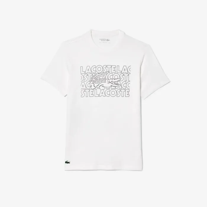 TShirts Men Lacoste Men039s UltraDry Printed Sport TShirt White 001