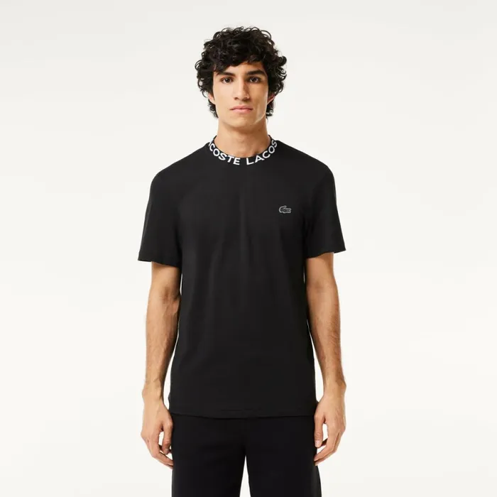 TShirts Men Lacoste Men039s Ultralight Piqu Logo Jacquard Collar TShirt Black 031