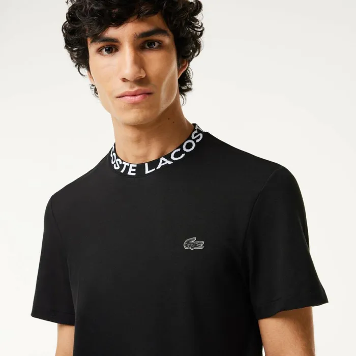 TShirts Men Lacoste Men039s Ultralight Piqu Logo Jacquard Collar TShirt Black 031
