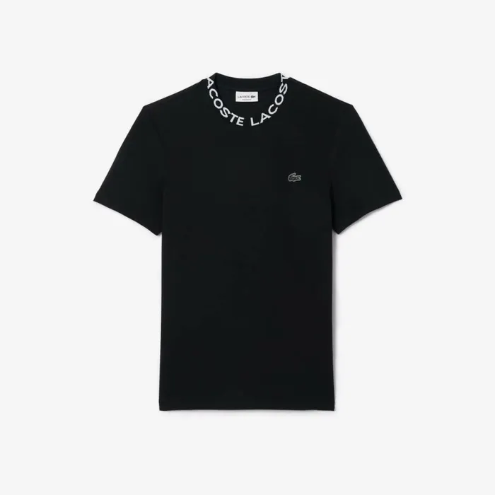 TShirts Men Lacoste Men039s Ultralight Piqu Logo Jacquard Collar TShirt Black 031