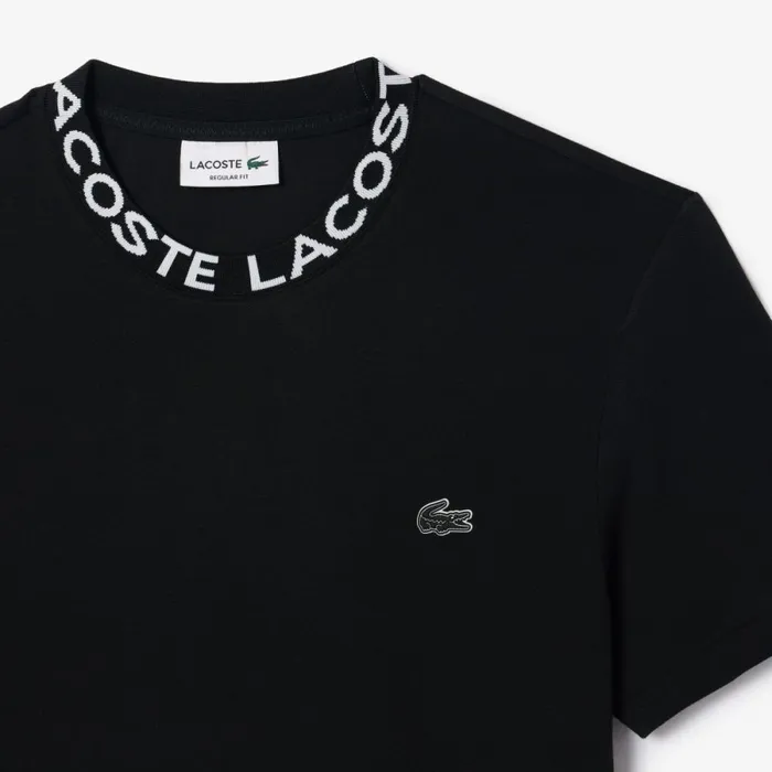TShirts Men Lacoste Men039s Ultralight Piqu Logo Jacquard Collar TShirt Black 031