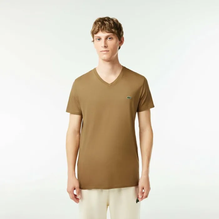 TShirts Men Lacoste Men039s VNeck Pima Cotton Jersey TShirt Brown Six