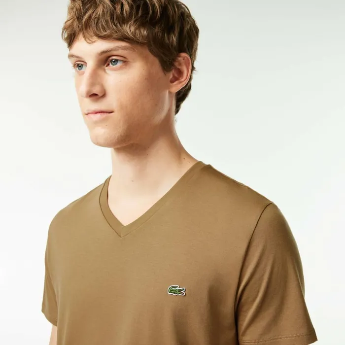 TShirts Men Lacoste Men039s VNeck Pima Cotton Jersey TShirt Brown Six