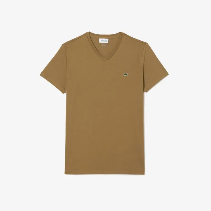 TShirts Men Lacoste Men039s VNeck Pima Cotton Jersey TShirt Brown Six