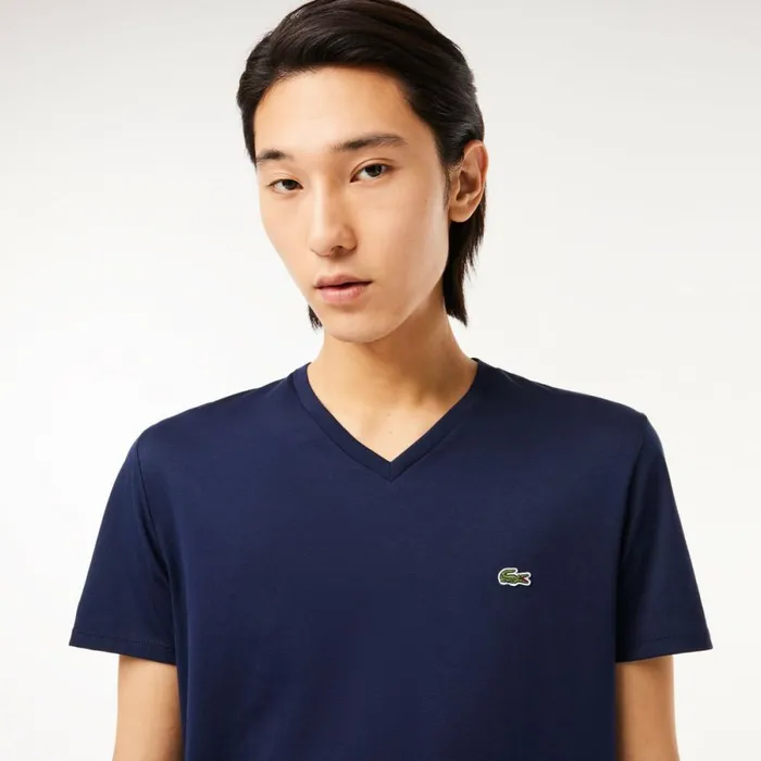TShirts Men Lacoste Men039s VNeck Pima Cotton Jersey TShirt Navy Blue 166