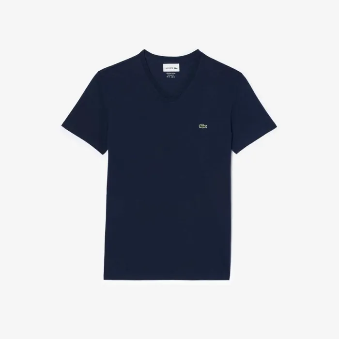 TShirts Men Lacoste Men039s VNeck Pima Cotton Jersey TShirt Navy Blue 166