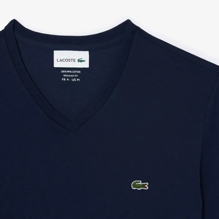 TShirts Men Lacoste Men039s VNeck Pima Cotton Jersey TShirt Navy Blue 166