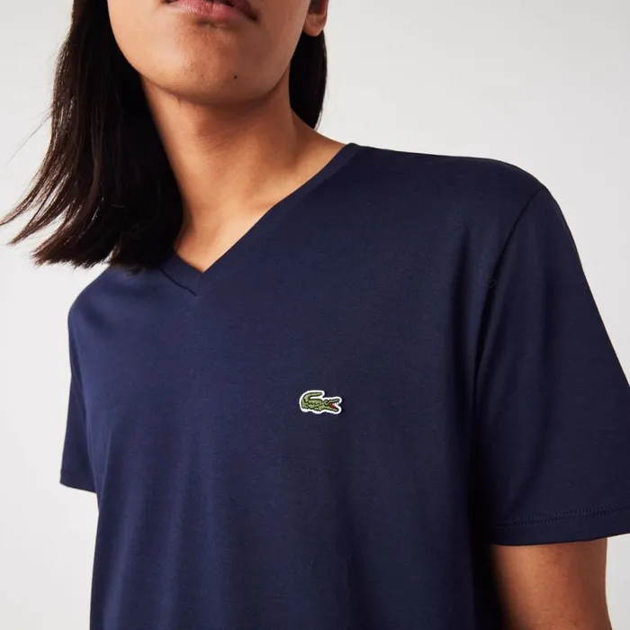 TShirts Men Lacoste Men039s VNeck Pima Cotton Jersey TShirt Navy Blue 166