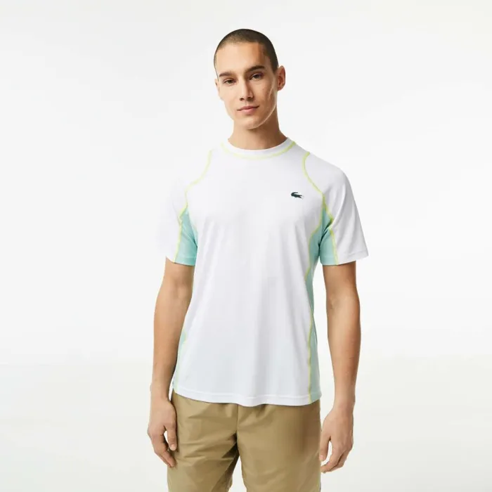 TShirts Men Lacoste Mens AbrasionResistant Tennis TShirt White Light Green Yellow Awc