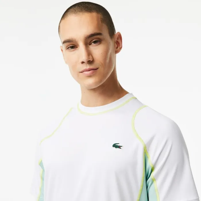 TShirts Men Lacoste Mens AbrasionResistant Tennis TShirt White Light Green Yellow Awc