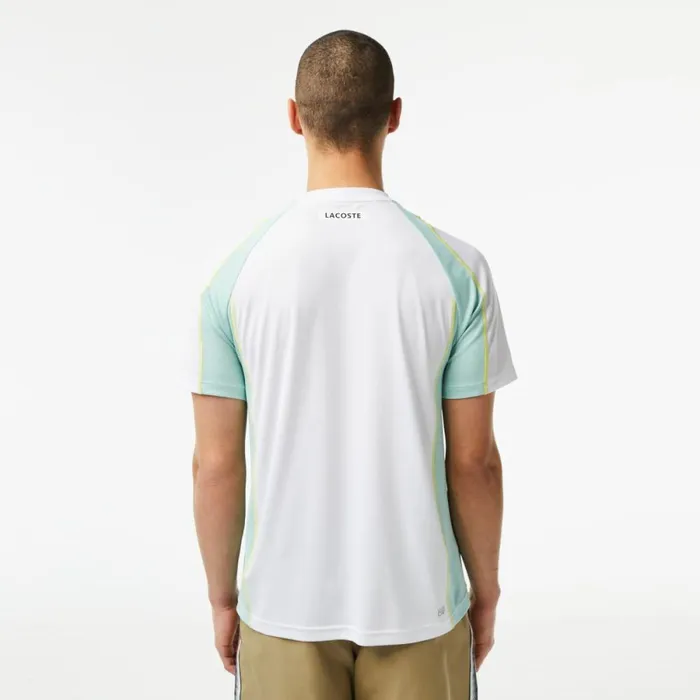TShirts Men Lacoste Mens AbrasionResistant Tennis TShirt White Light Green Yellow Awc