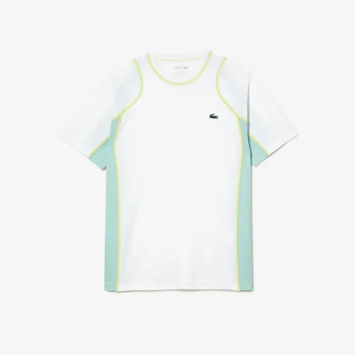 TShirts Men Lacoste Mens AbrasionResistant Tennis TShirt White Light Green Yellow Awc