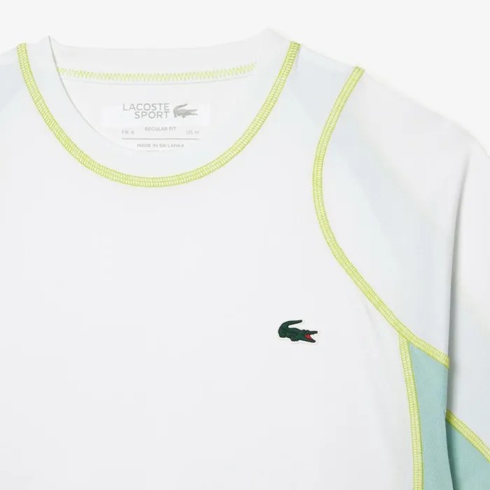 TShirts Men Lacoste Mens AbrasionResistant Tennis TShirt White Light Green Yellow Awc