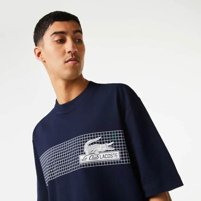 TShirts Men Lacoste Mens Oversize Fit Tennis Print TShirt Navy Blue 166