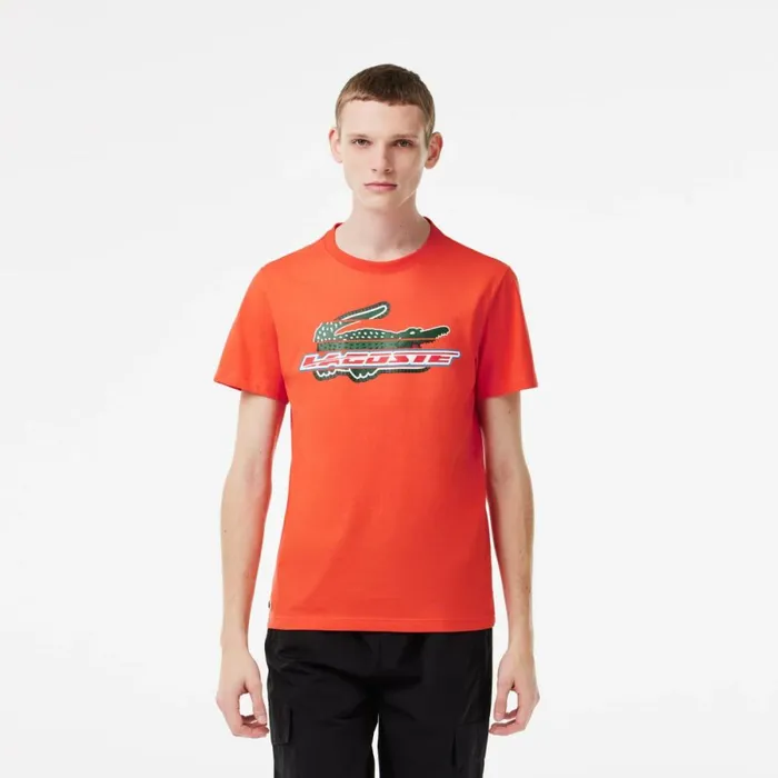 TShirts Men Lacoste Mens SPORT Regular Fit Organic Cotton TShirt Orange 02k