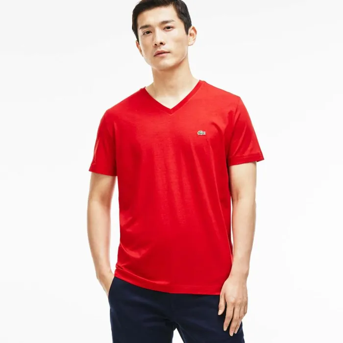 TShirts Men Lacoste VNeck TShirt In Pima Cotton Red 240