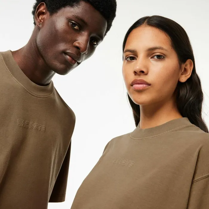TShirts MenWomen Lacoste Unisex Loose Fit Cotton Jersey TShirt Khaki Green S3i