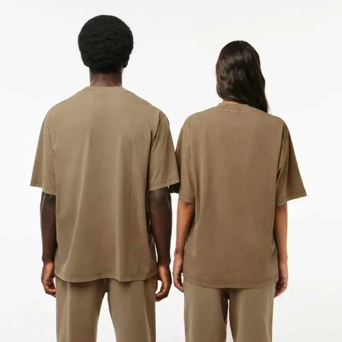 TShirts MenWomen Lacoste Unisex Loose Fit Cotton Jersey TShirt Khaki Green S3i
