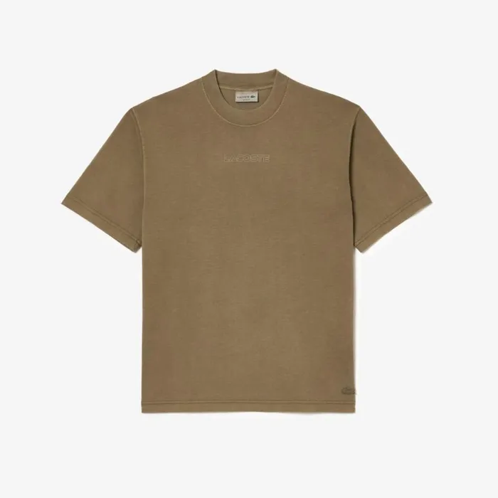 TShirts MenWomen Lacoste Unisex Loose Fit Cotton Jersey TShirt Khaki Green S3i