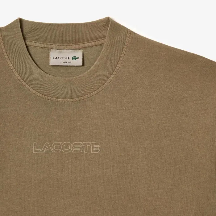TShirts MenWomen Lacoste Unisex Loose Fit Cotton Jersey TShirt Khaki Green S3i