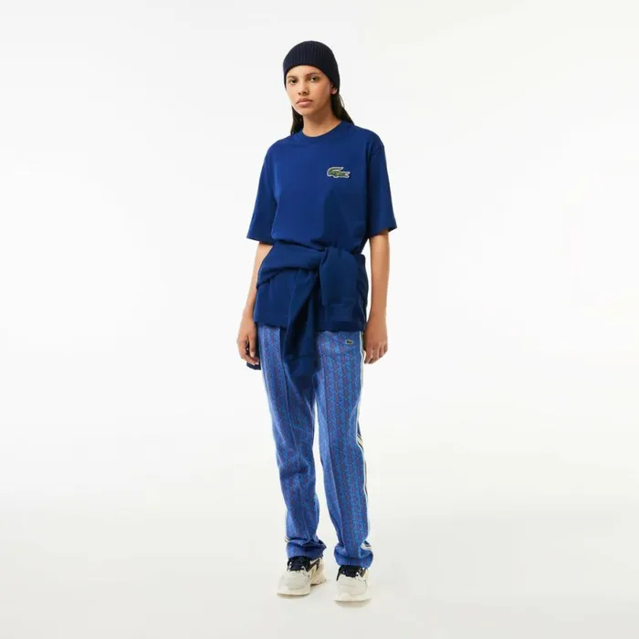 TShirts MenWomen Lacoste Unisex Loose Fit Large Croc Organic Heavy Cotton TShirt Methylene Blue F9f