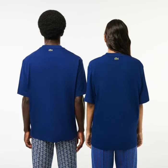 TShirts MenWomen Lacoste Unisex Loose Fit Large Croc Organic Heavy Cotton TShirt Methylene Blue F9f