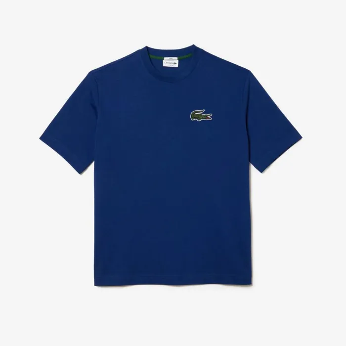 TShirts MenWomen Lacoste Unisex Loose Fit Large Croc Organic Heavy Cotton TShirt Methylene Blue F9f