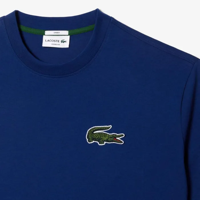 TShirts MenWomen Lacoste Unisex Loose Fit Large Croc Organic Heavy Cotton TShirt Methylene Blue F9f