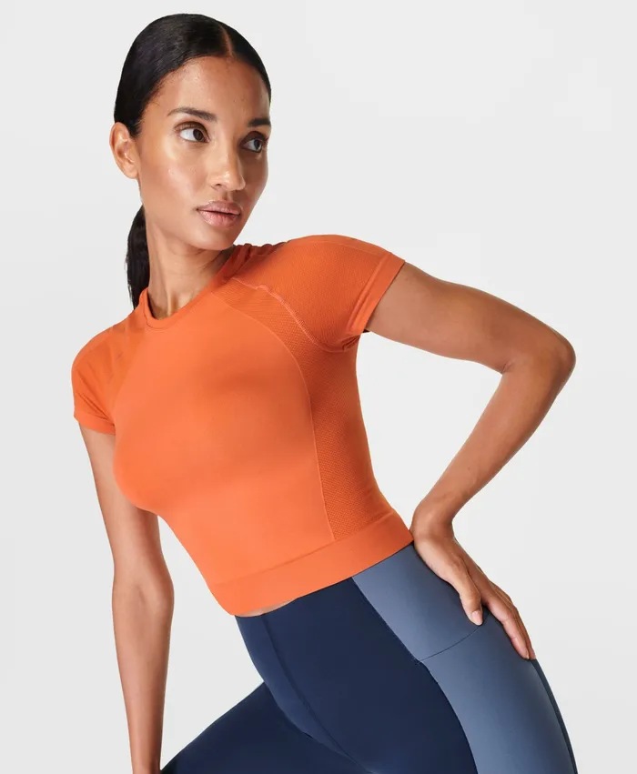 TShirts Sweaty Betty Women Athlete Crop Seamless Gym TShirt Sedona Red
