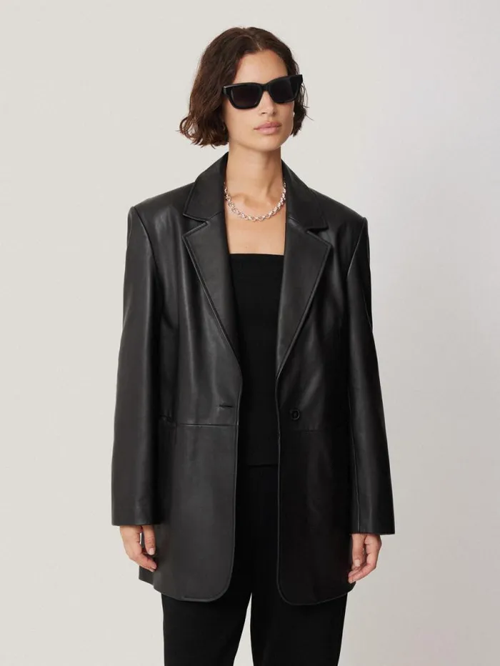 Tailored Leather Blazer Black Women Jigsaw Coats and Jackets