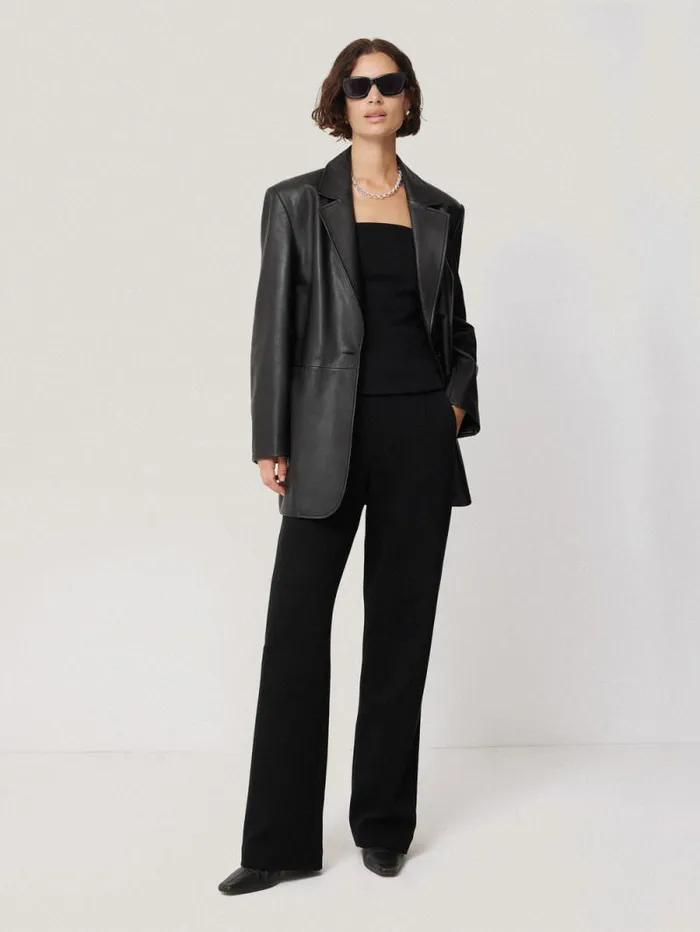 Tailored Leather Blazer Black Women Jigsaw Coats and Jackets