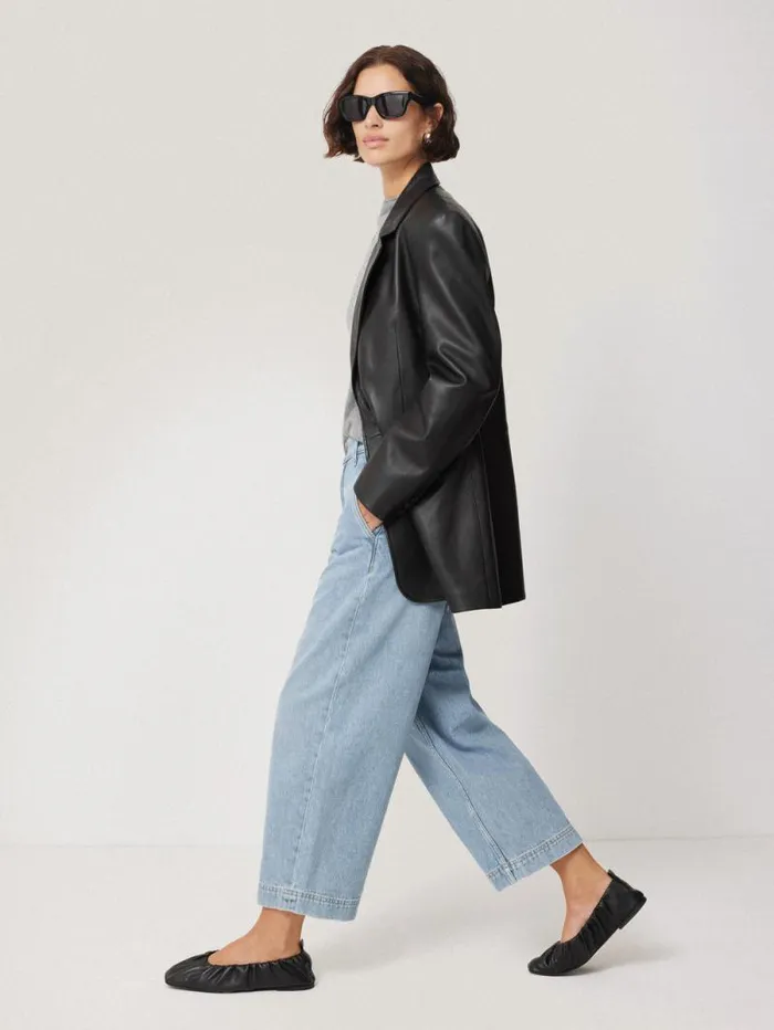 Tailored Leather Blazer Black Women Jigsaw Coats and Jackets