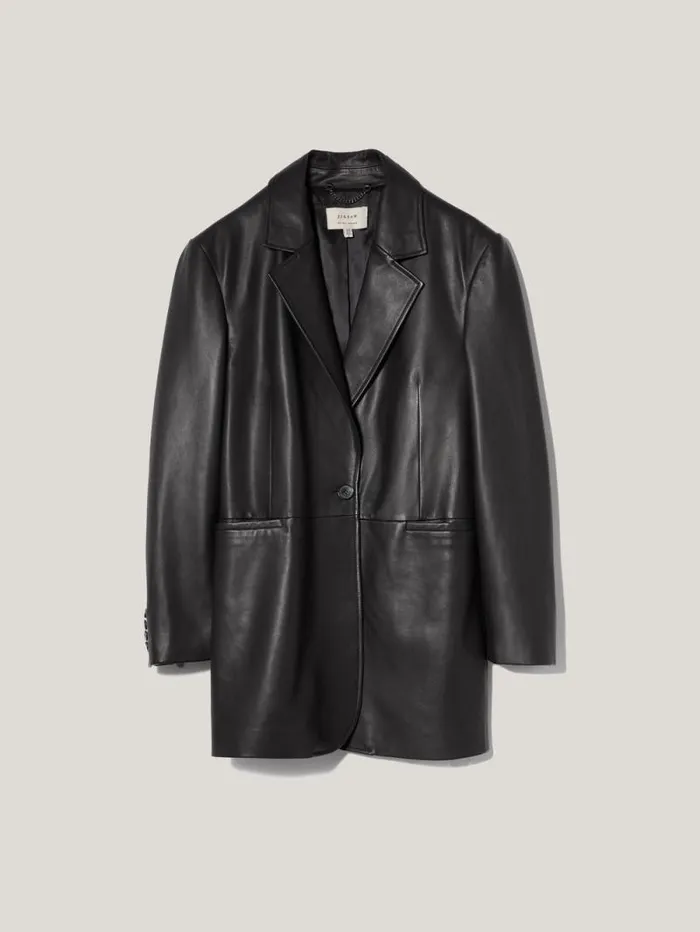 Tailored Leather Blazer Black Women Jigsaw Coats and Jackets