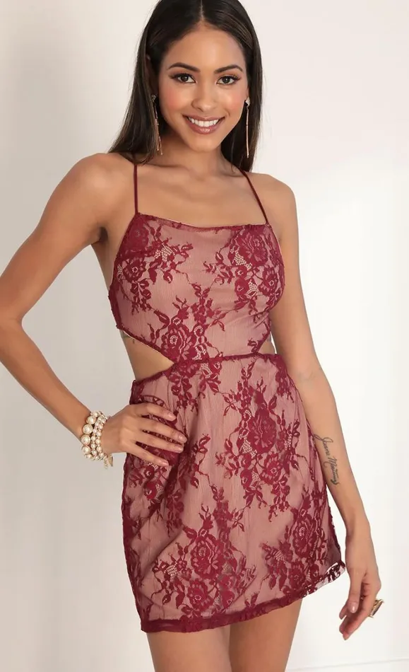Tara Floral Lace Cutout Dress Merlot Women LUCY IN THE SKY Mini Dresses Tara Floral Lace Cutout Dress Merlot Women LUCY IN THE SKY Mini Dresses